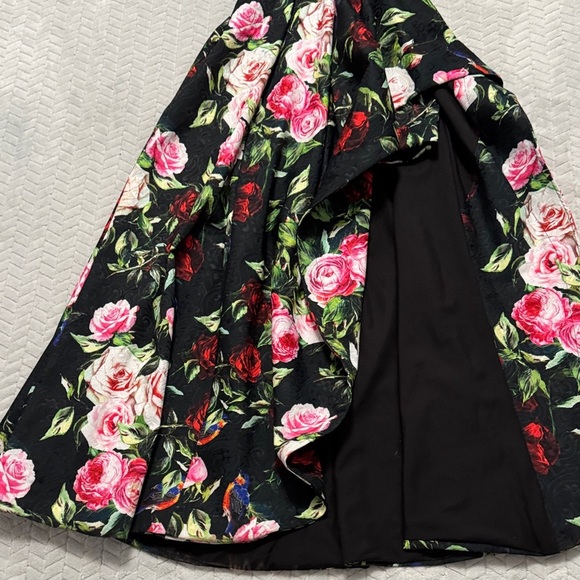 Sherri Hill Black Dress  with Red and Pink Floral Design - Picture 7 of 12